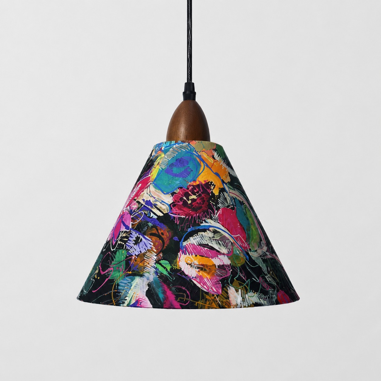 Small painted floral Liberty fabric cone pendant light