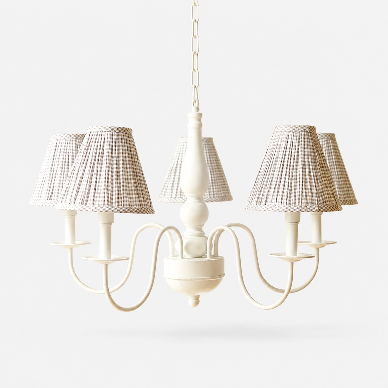 Blue Gingham Pleat fabric shade chandelier
