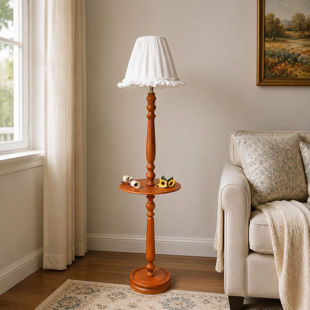 Vintage vloerlamp van massief hout in een interieur