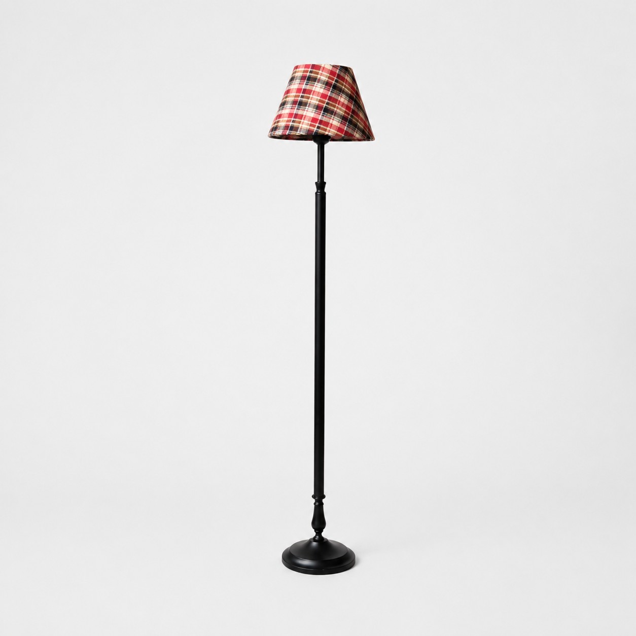 Lampadaire vintage en fer noir avec abat-jour à carreaux Academy