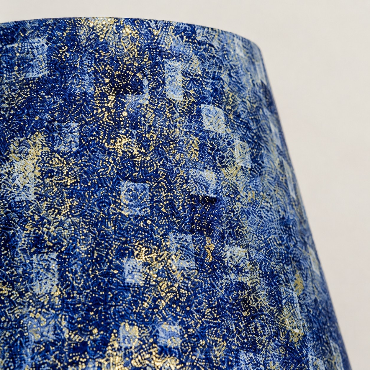 Blue patterned fabric shade detail