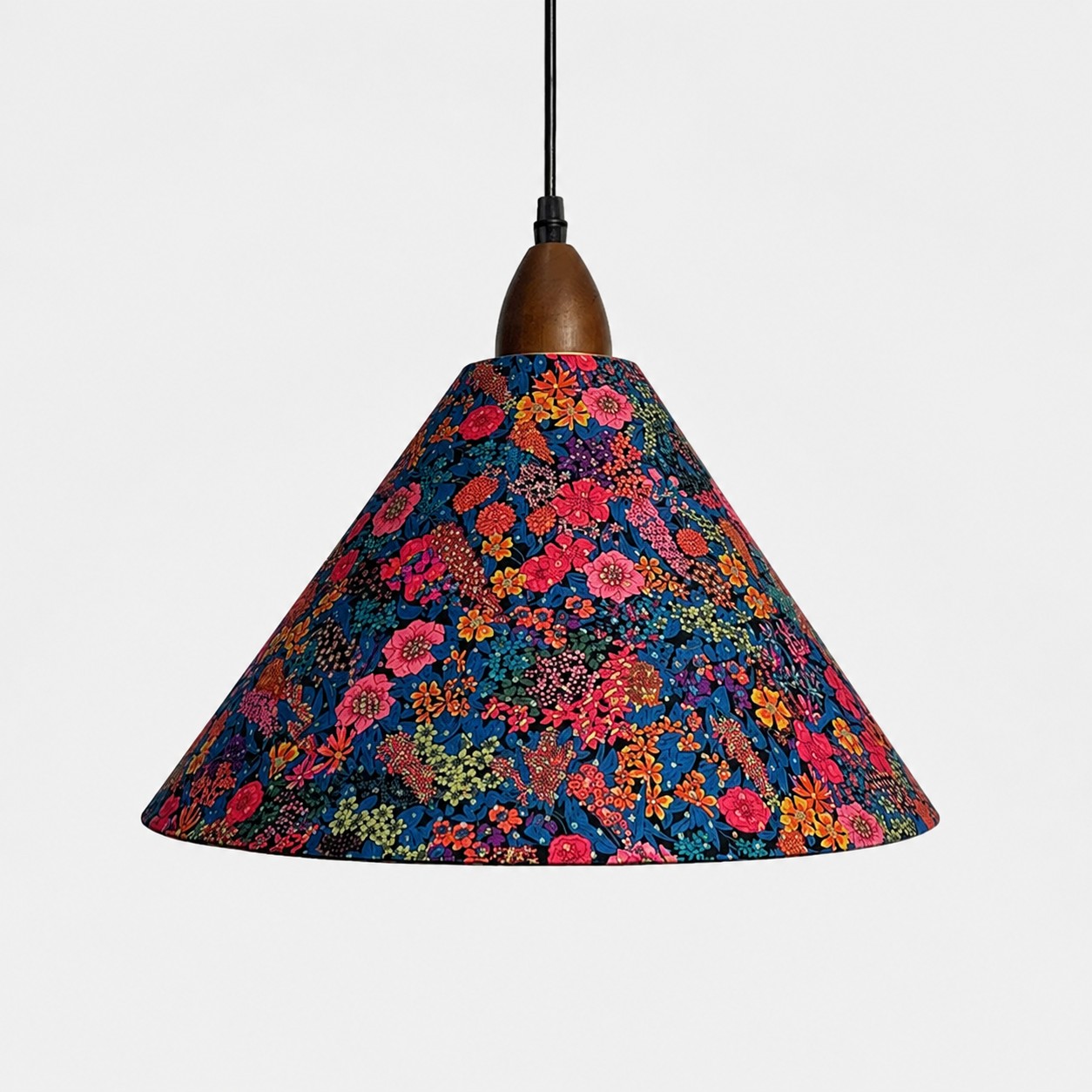 Large gold foil floral Liberty fabric cone pendant light