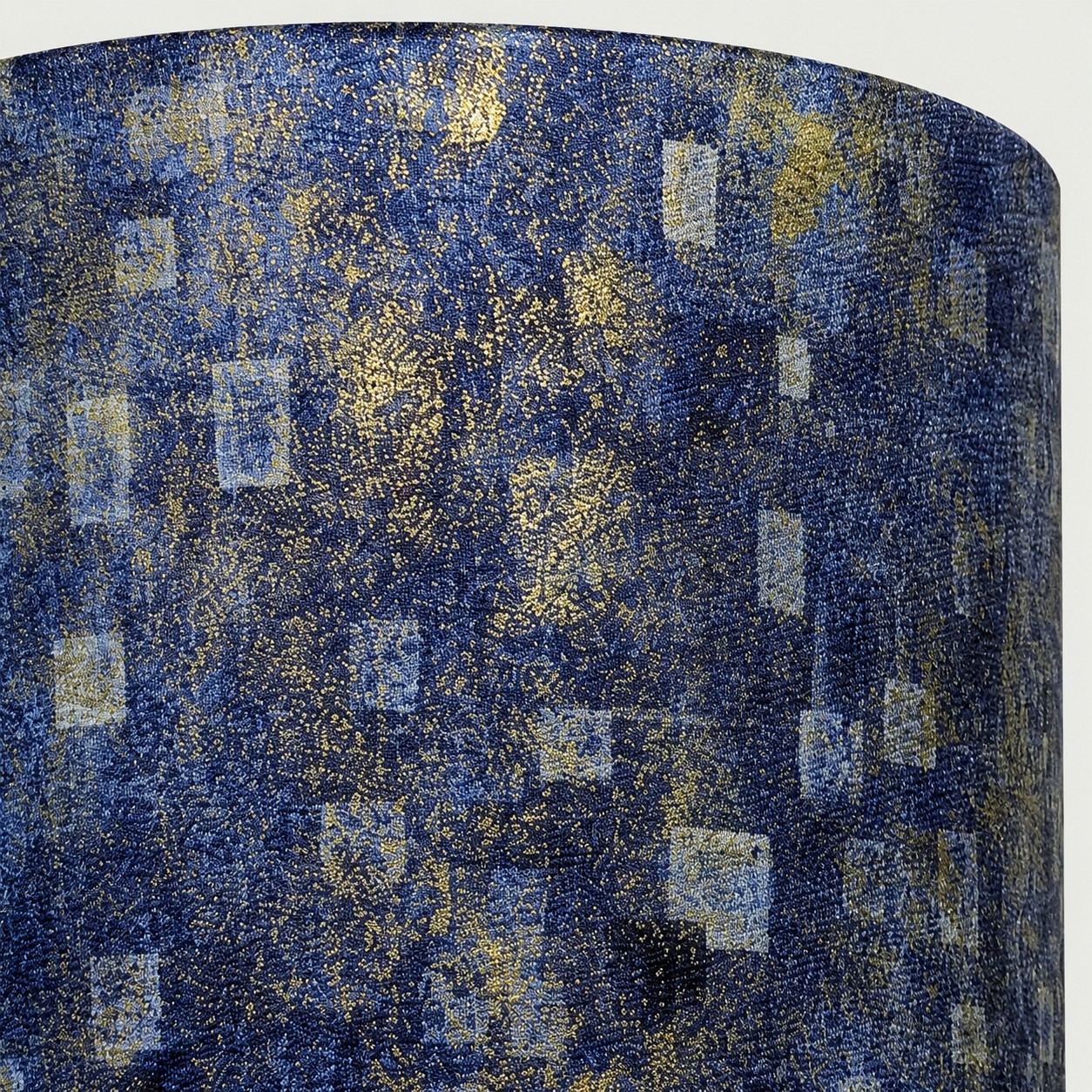 Close-up detail of the blue gold fabric lampshade