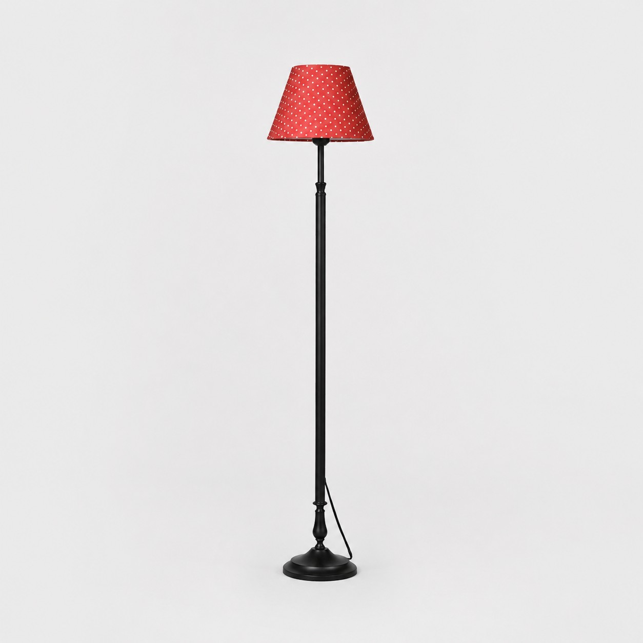 Lampadaire vintage en fer noir avec abat-jour vintage à pois rouges