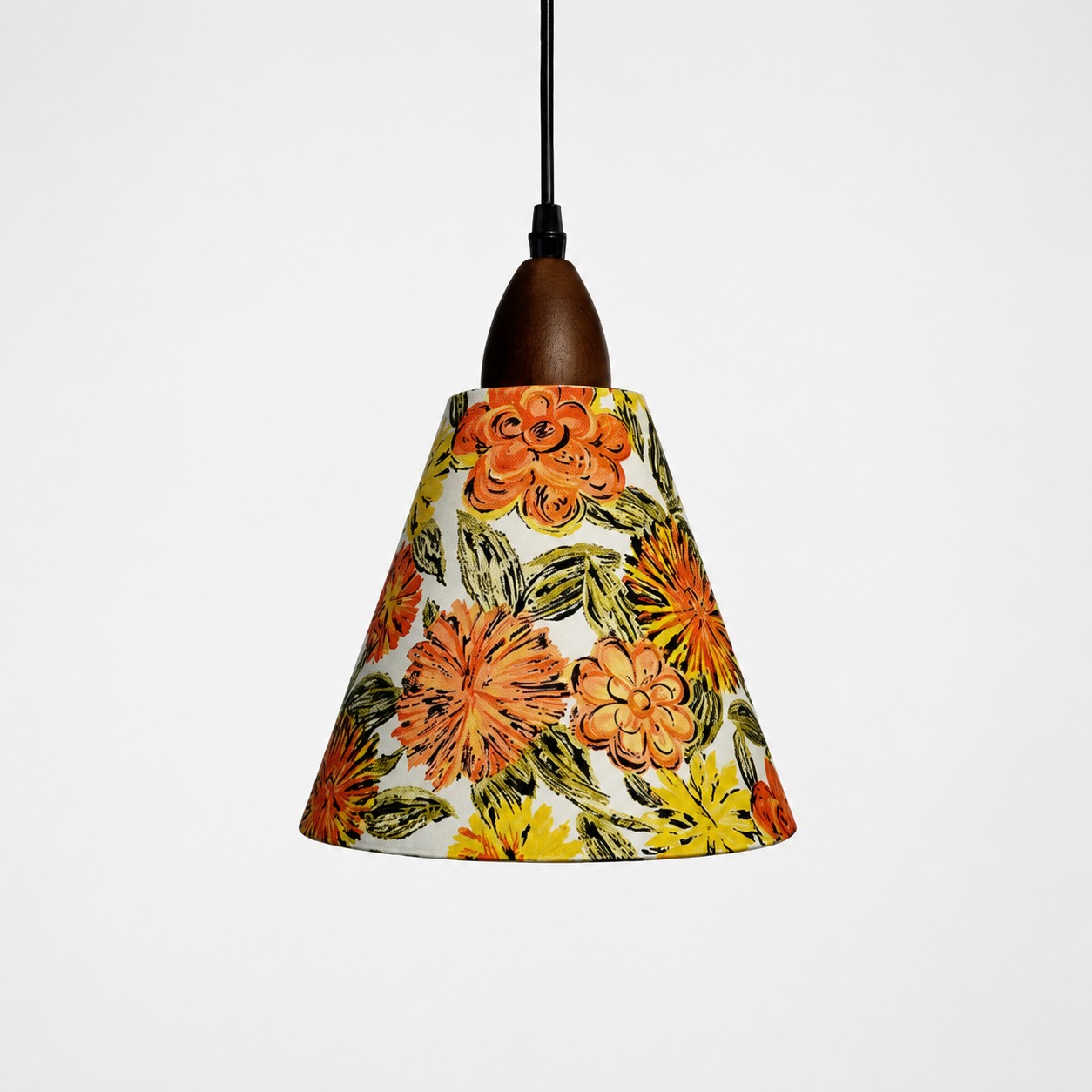 Small orange floral Liberty fabric cone pendant light