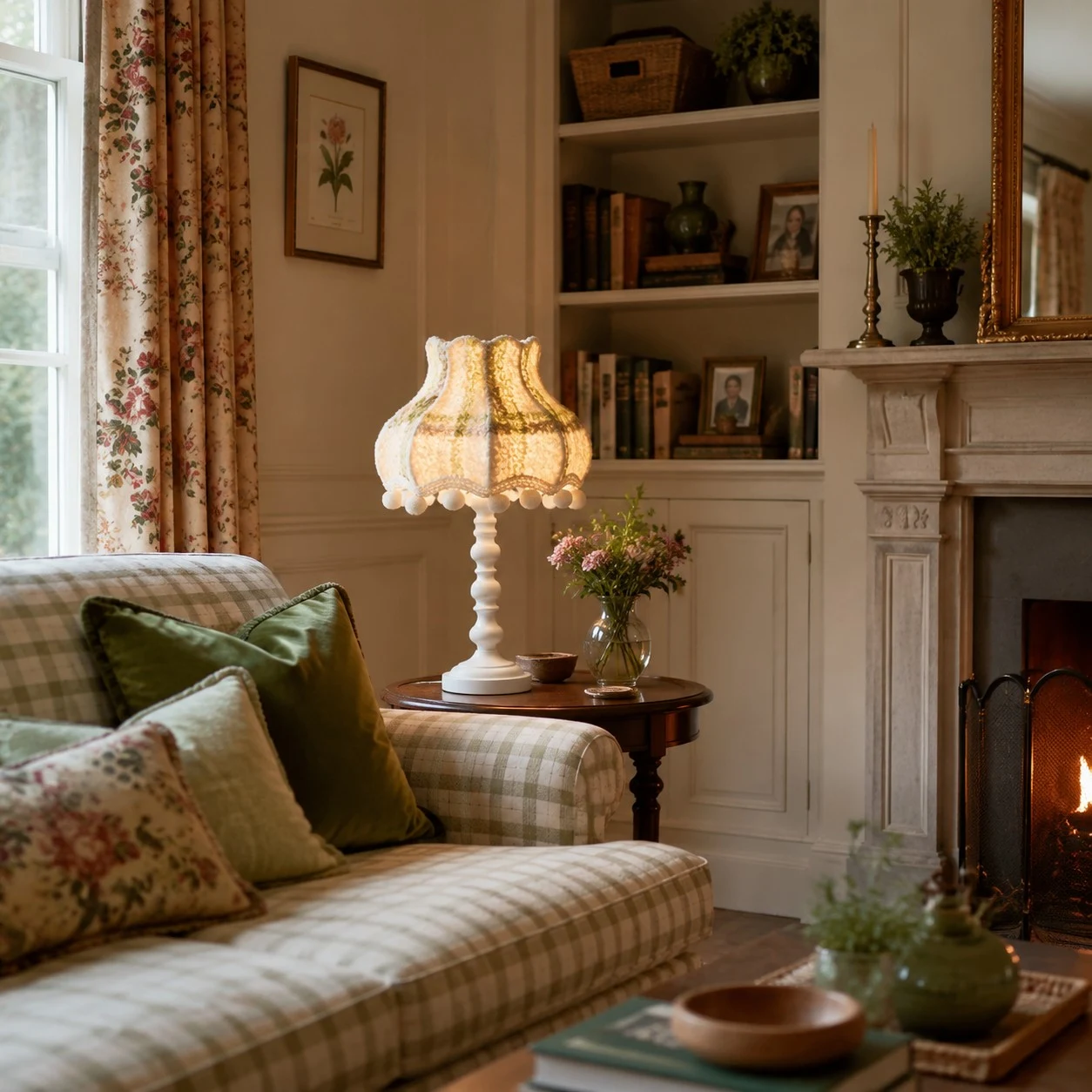 Vintage Check Wool Pom Table Lamp