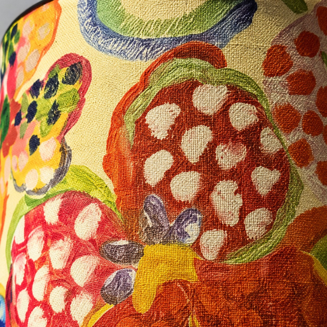 Close-up of the colorful floral fabric shade