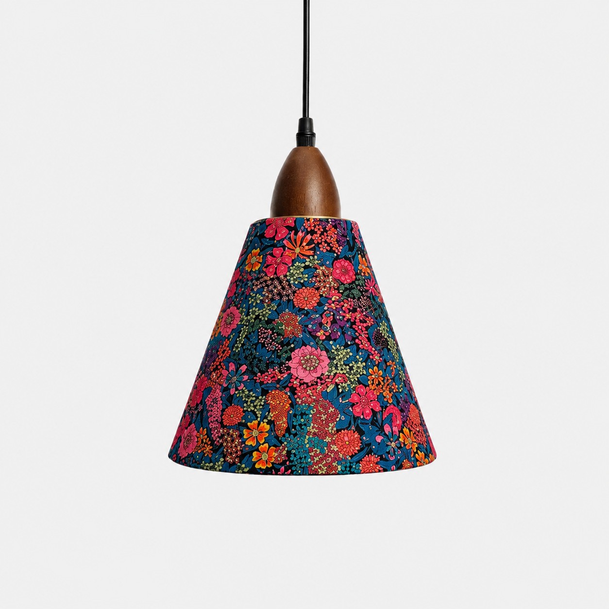 Small gold foil floral Liberty fabric cone pendant light