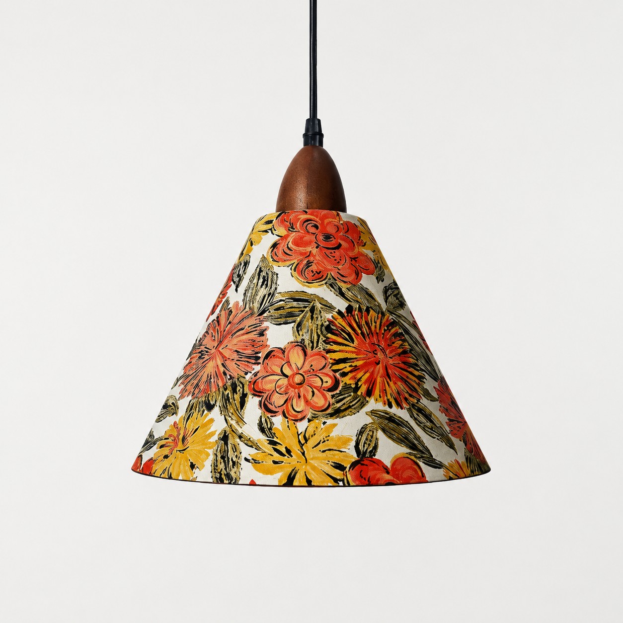 Medium orange floral Liberty fabric cone pendant light
