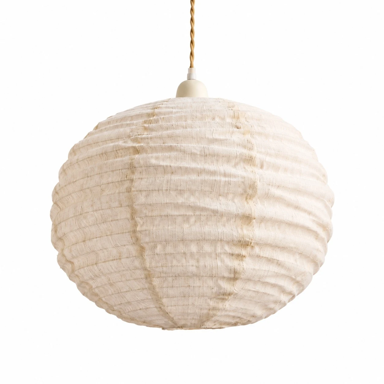 Suspension ronde en coton-lin blanc cassé avec cordon kaki