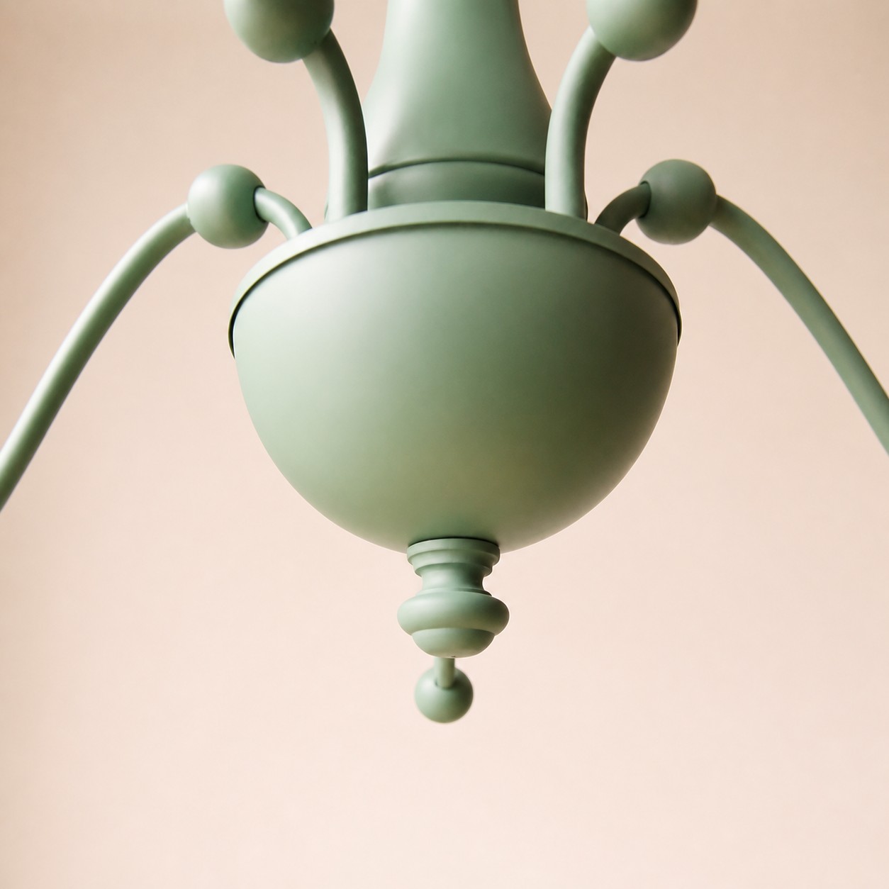Fir green iron chandelier lower body and curved arms