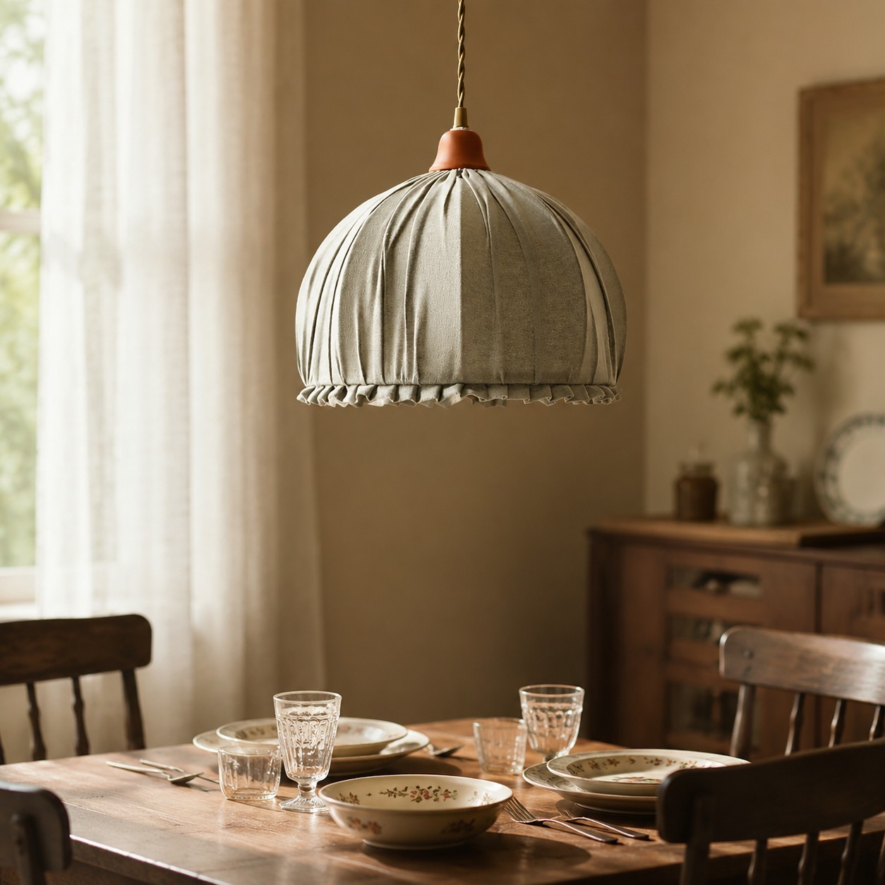 A Soft Fabric Pendant for Dining Tables, Bedside Corners, and Quiet Rooms.