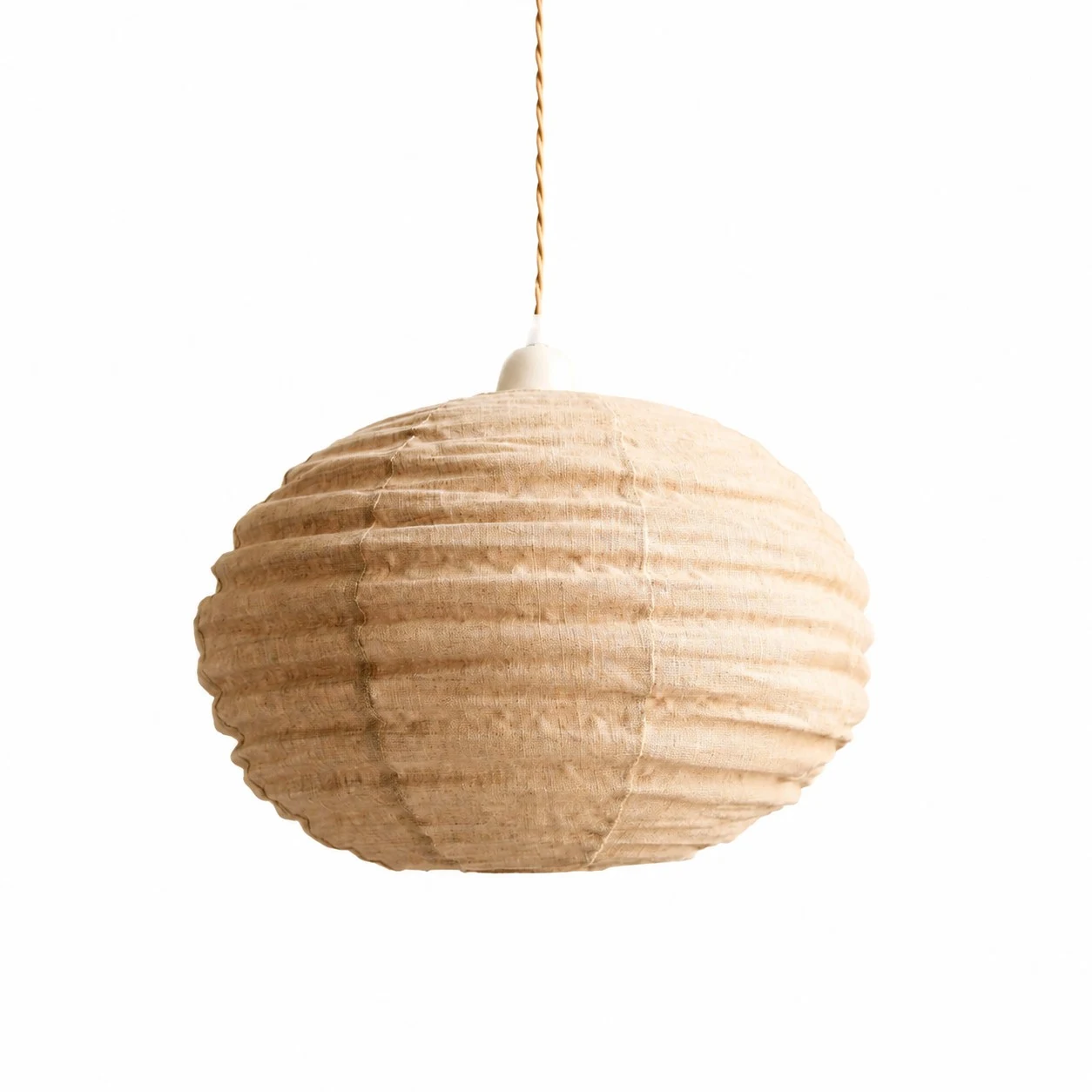 Suspension ronde en coton-lin couleur abricot avec cordon kaki