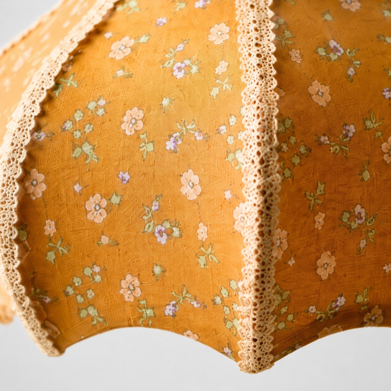 Floral textile and lace-trim detail