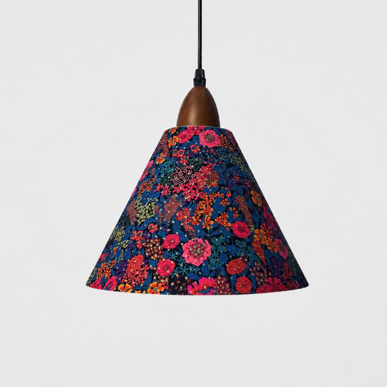 Medium gold foil floral Liberty fabric cone pendant light