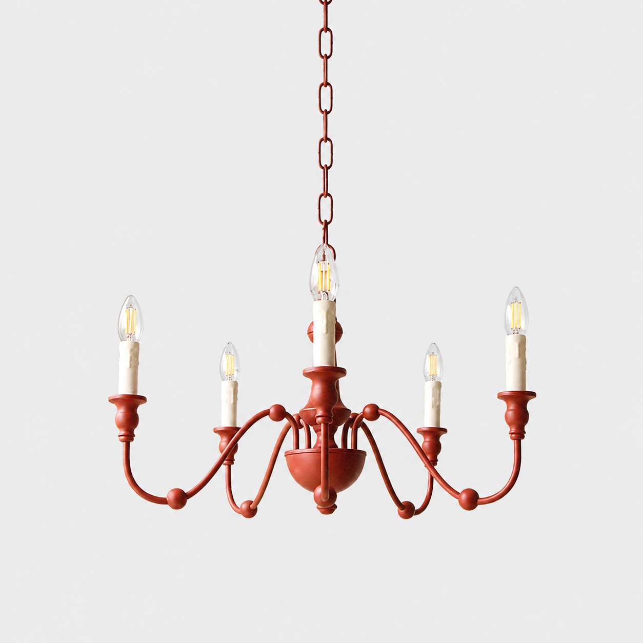 Vermilion red five-light iron chandelier