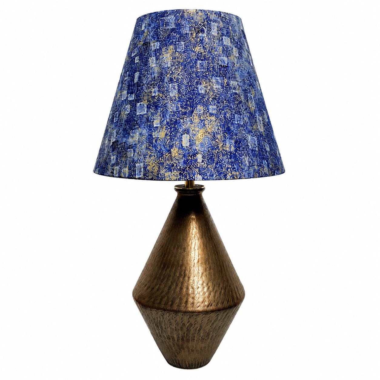 Gilt Blue fabric ceramic table lamp full product view