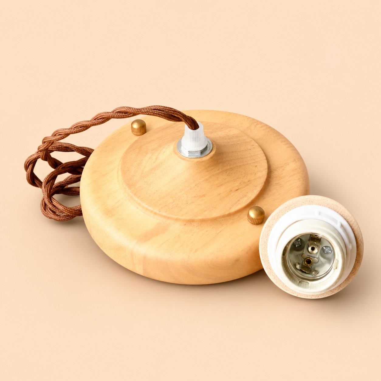 Pale wood canopy and braided cord detail