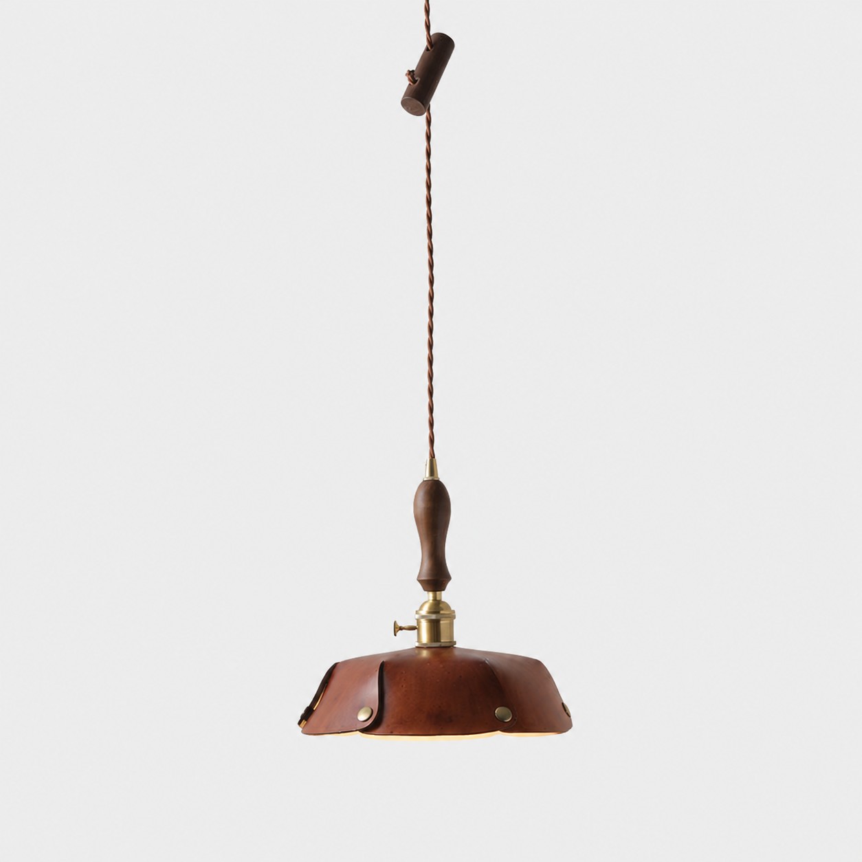 Single Pendant Vintage Brown Leather Shade Dia. 30 cm / 11.8 in