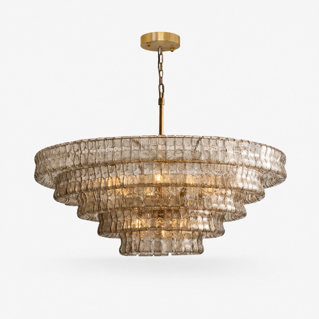 French vintage ripple glass chandelier with smoked glass Ø120 × H45 cm / Ø47.2 × H17.7 in
