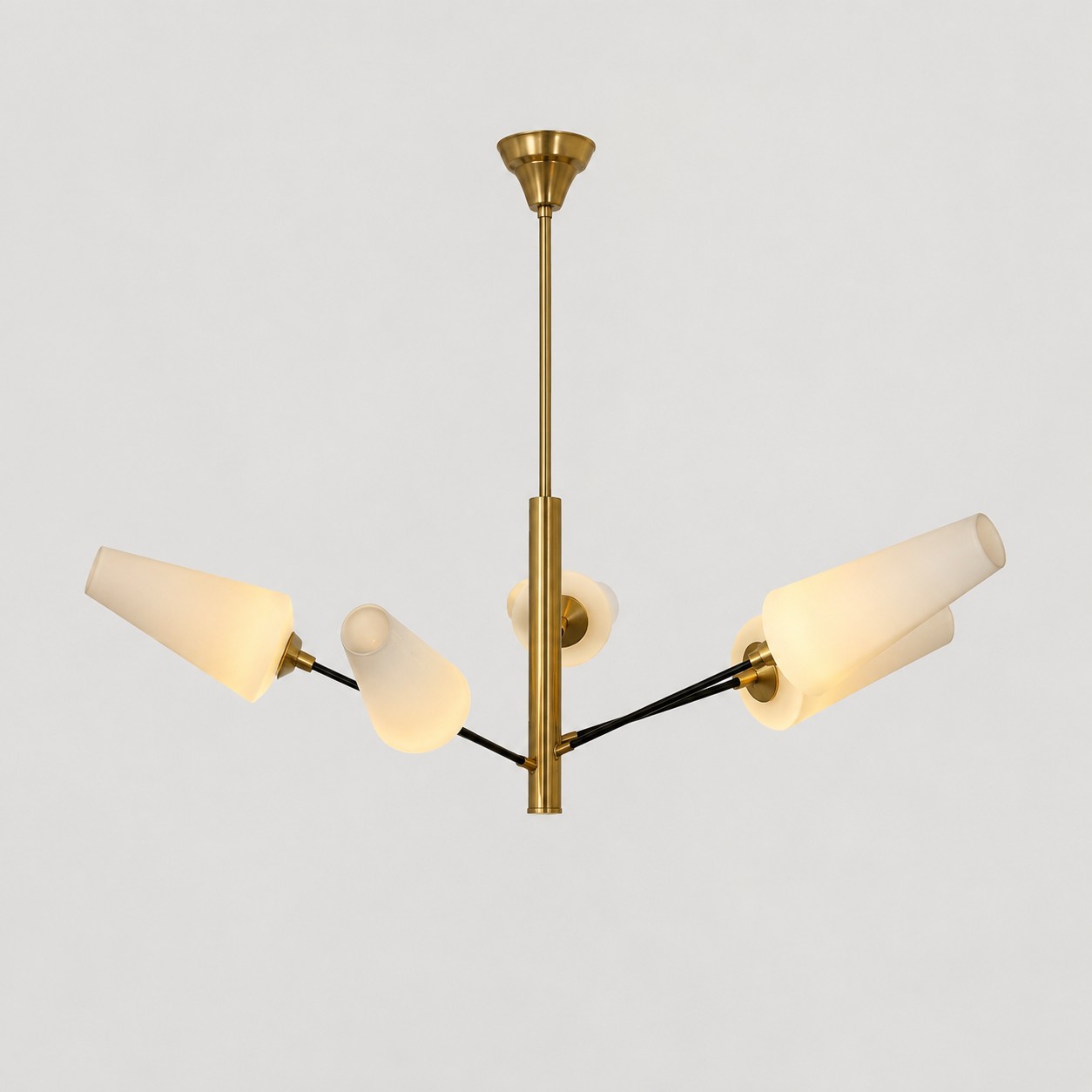six head French glass G9 chandelier on gray background