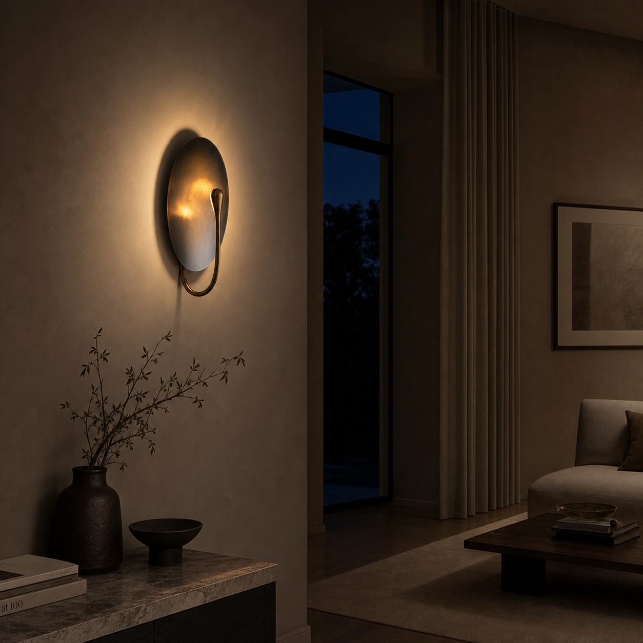 Sculptural Disc Integrated LED Wall Sconce — Interior scene 3