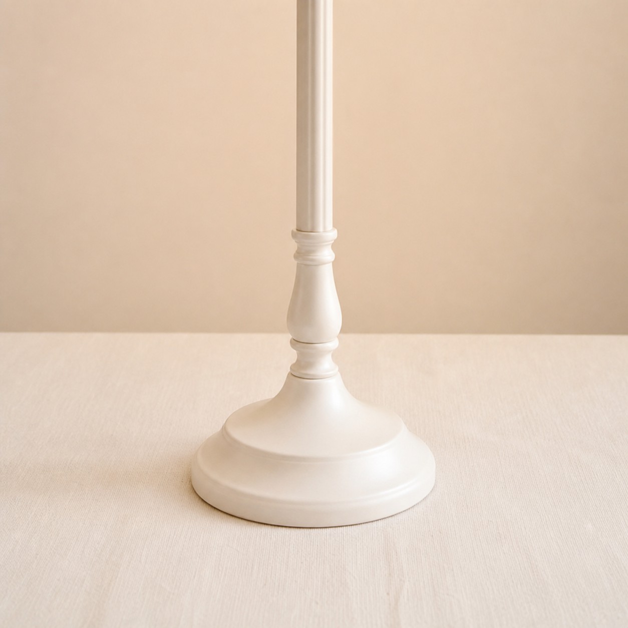 White metal stem and round base detail on French vintage table lamp