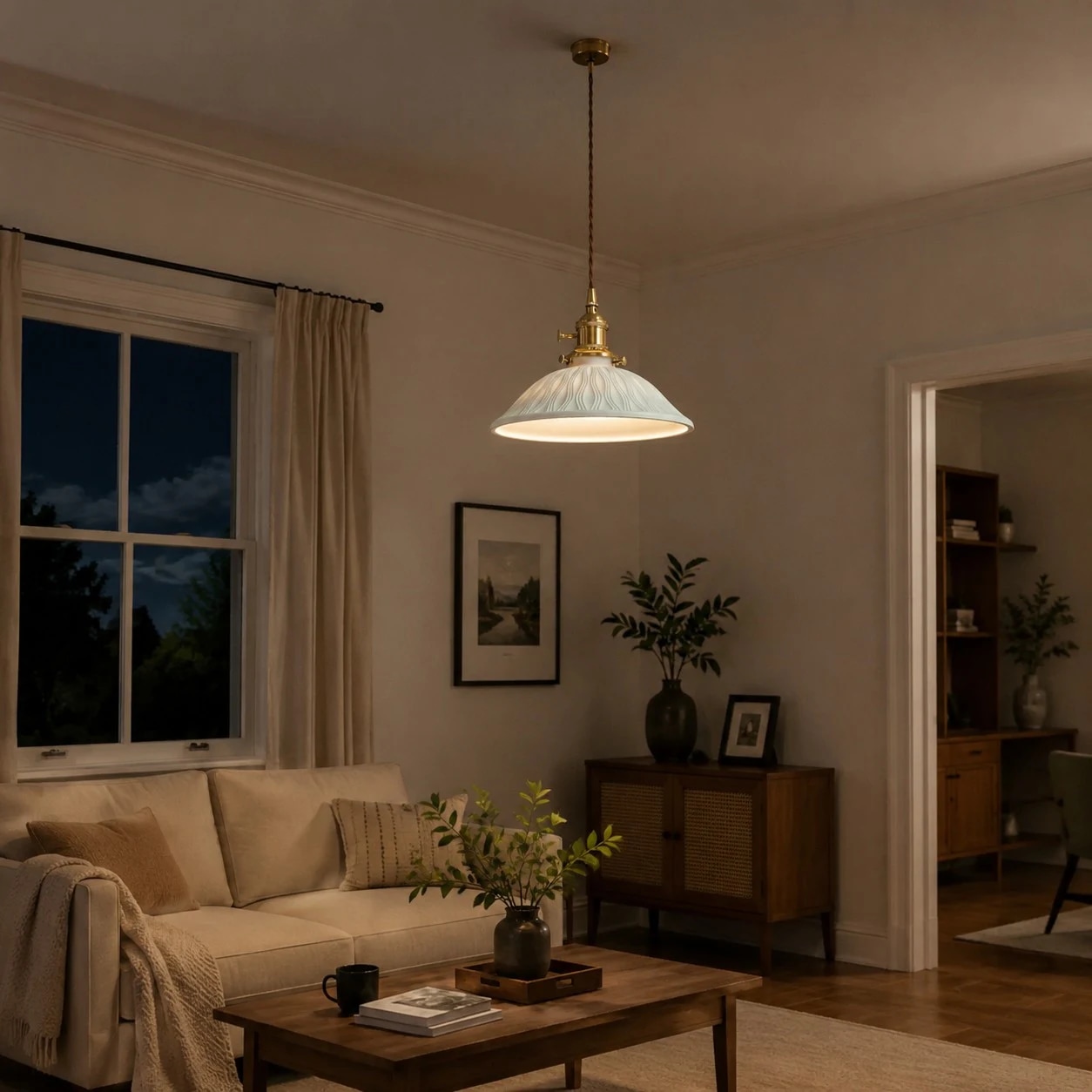 A calm focal point for dining tables, tea corners, and counters.
