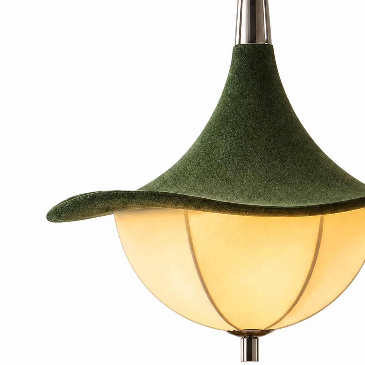 Green fabric pendant lamp full view