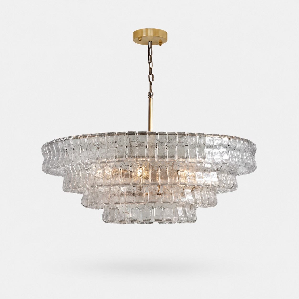 French vintage ripple glass chandelier with smoked glass Ø90 × H33 cm / Ø35.4 × H13.0 in