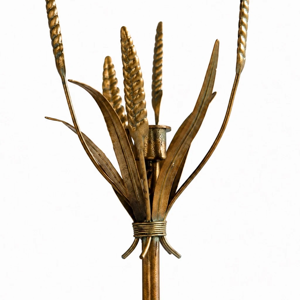 Vintage Brass Wheat Floor Candle Holder