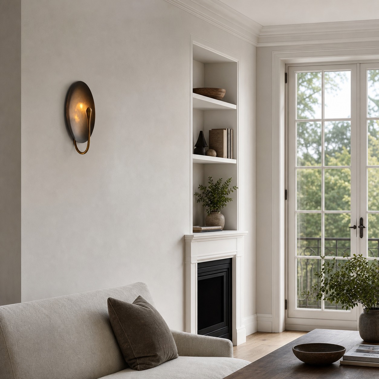 Sculptural Disc Integrated LED Wall Sconce — Interior scene 1