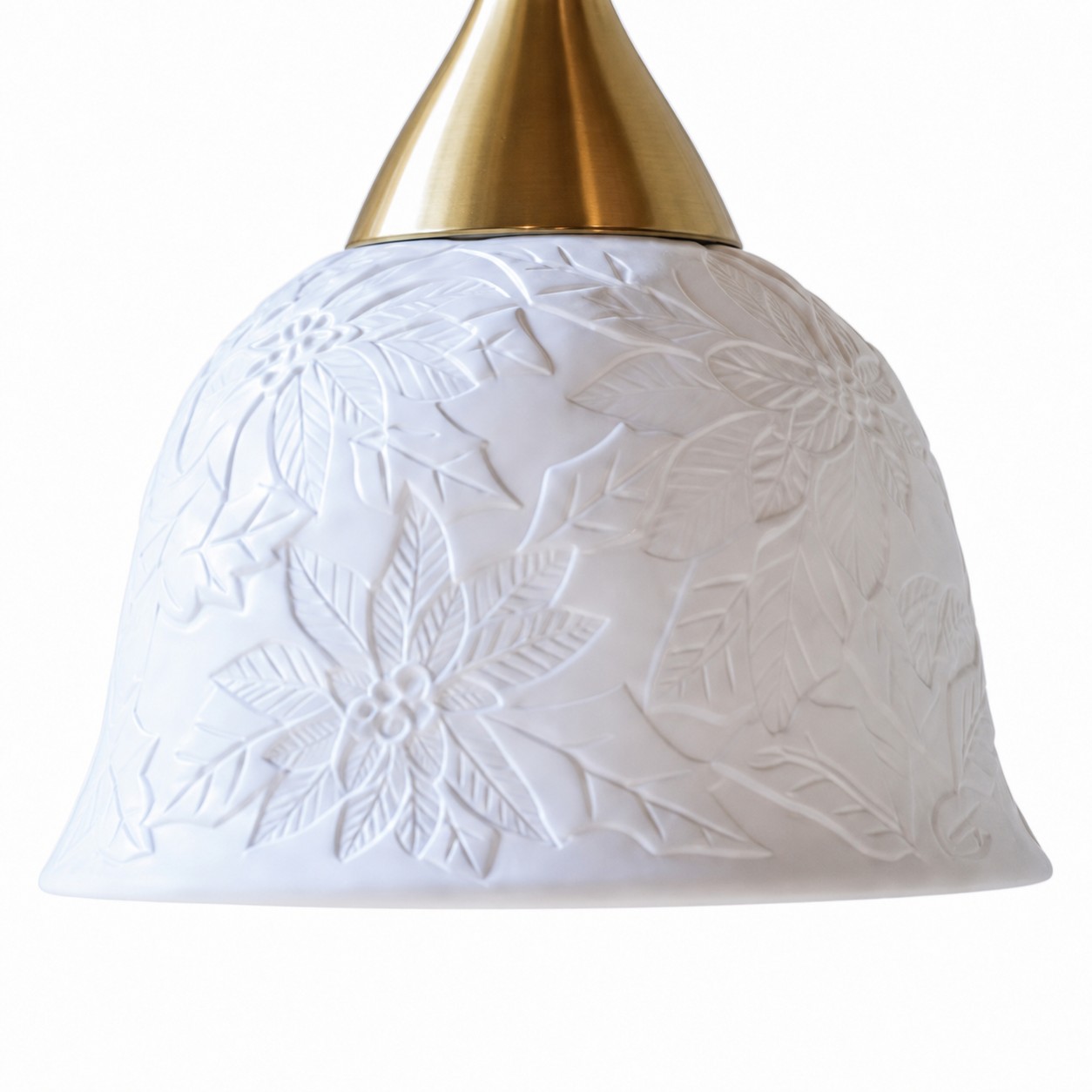 Embossed white ceramic shade close-up