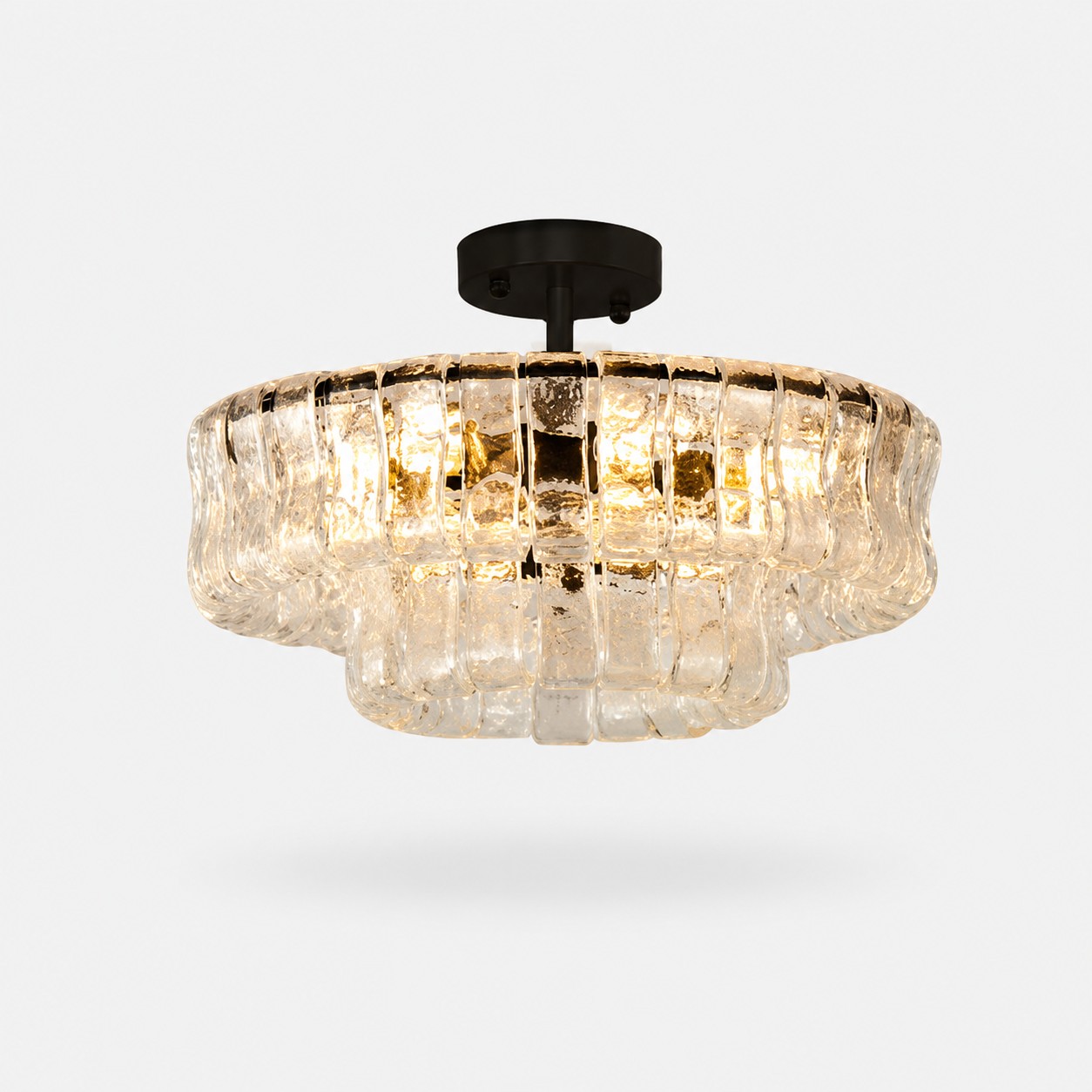 French vintage ripple glass chandelier with smoked glass Ø50 × H20 cm / Ø19.7 × H7.9 in