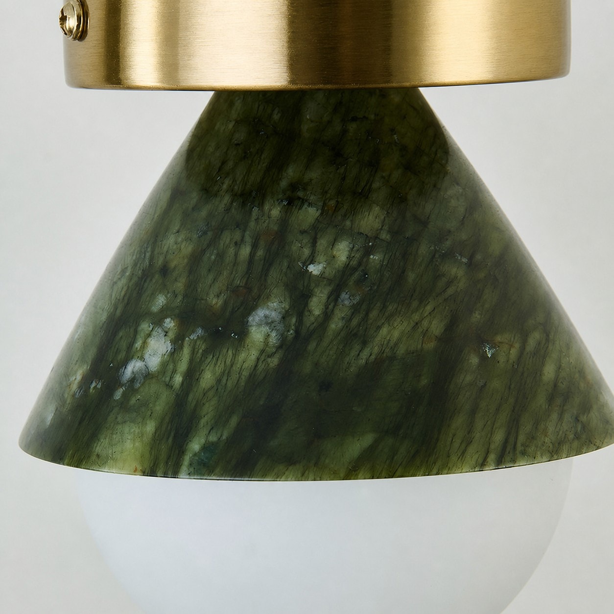 Green jade-style shade texture and brushed metal canopy