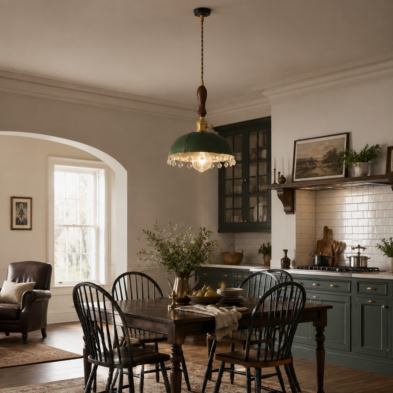 A warm focal point for rooms with wood, leather, and aged metal
