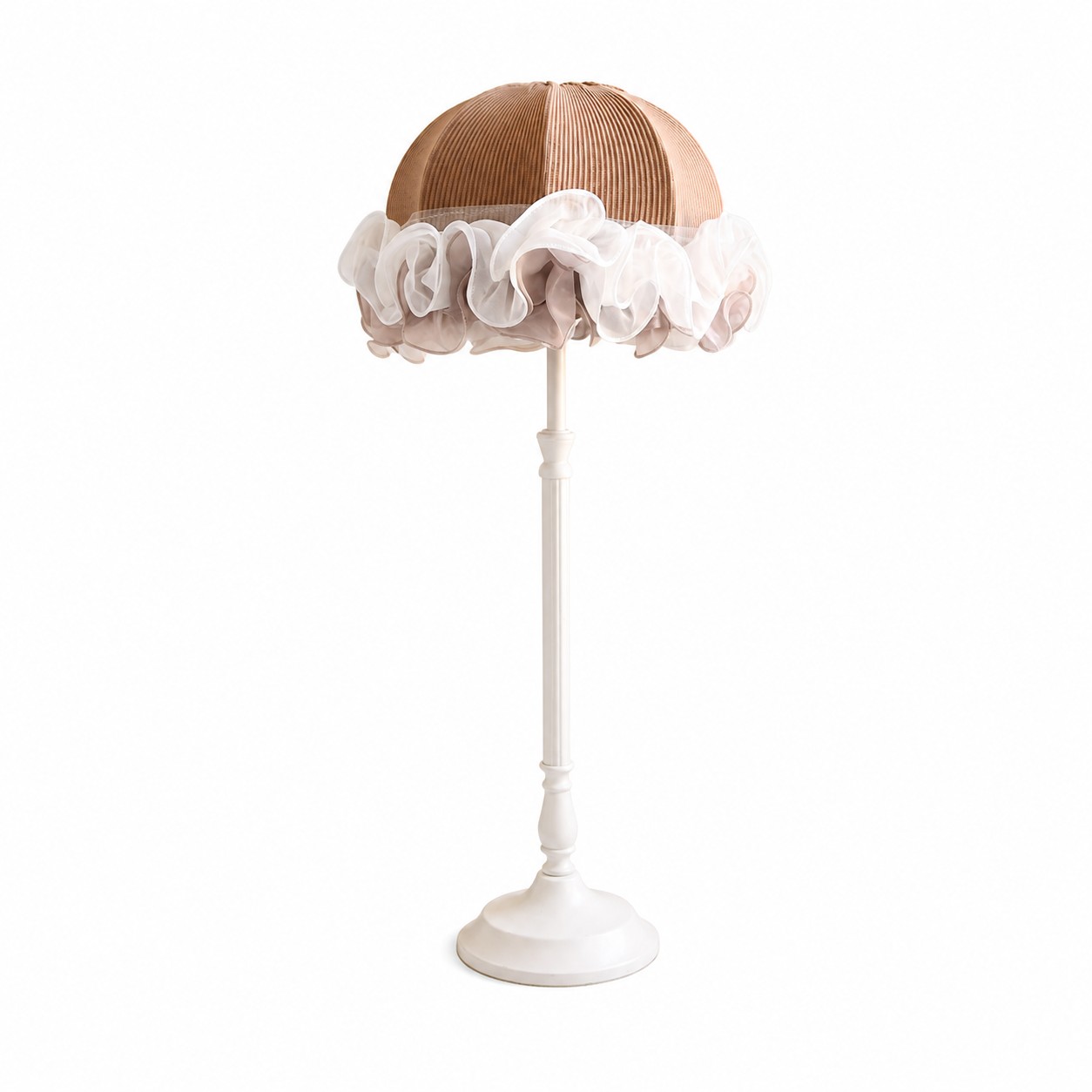 Brown and white French vintage table lamp full SKU view