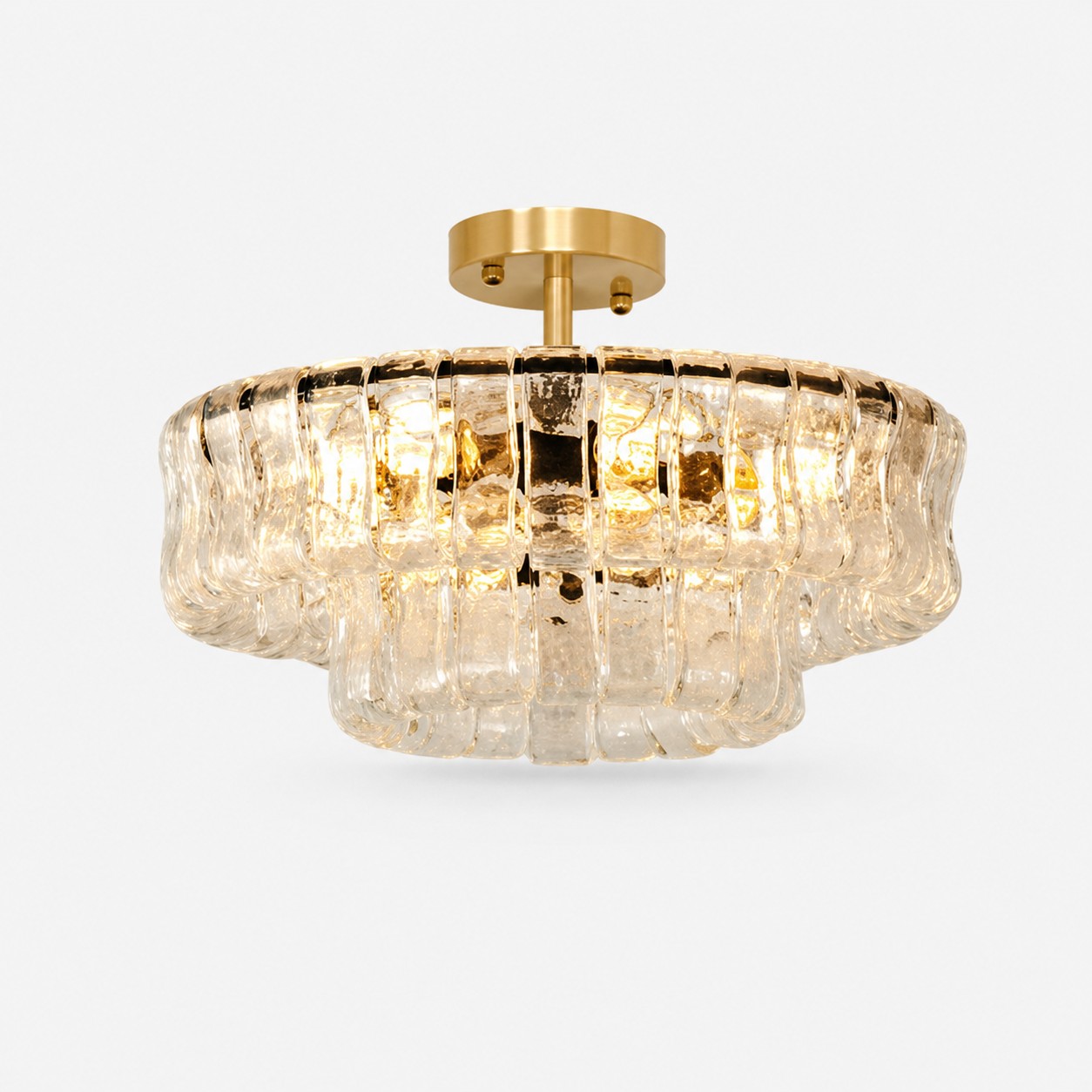 French vintage ripple glass chandelier with smoked glass Ø50 × H20 cm / Ø19.7 × H7.9 in