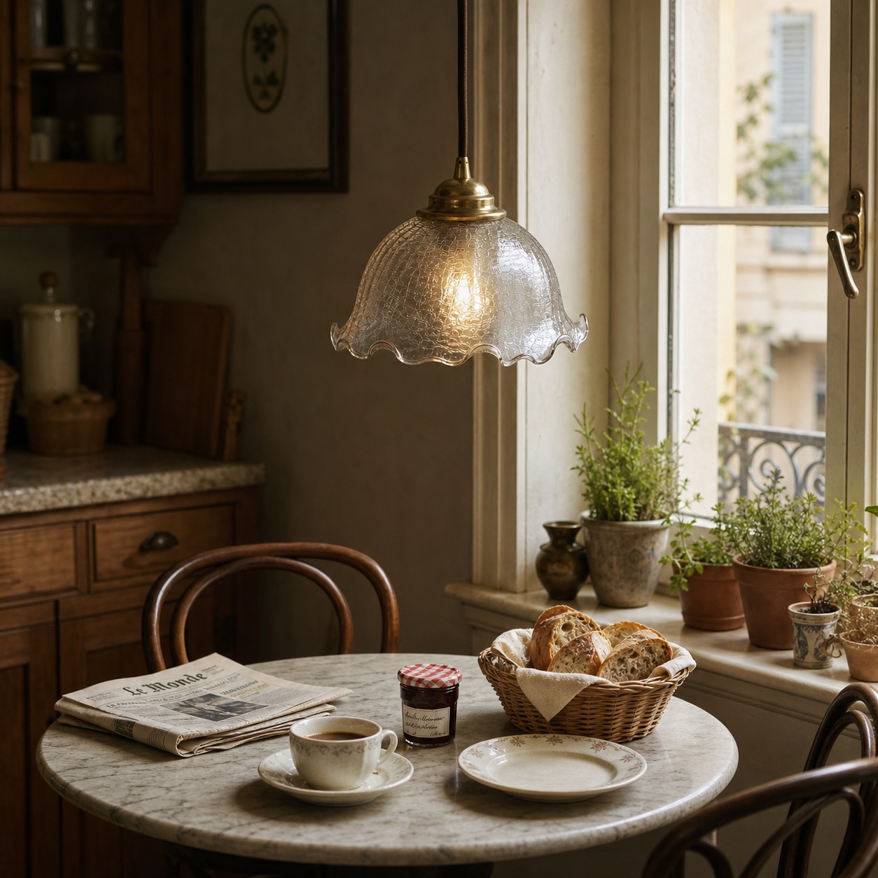 brass pendant light above a dining table