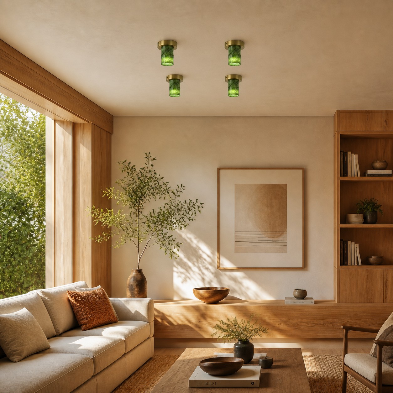 Four Jade Lamps ceiling lamps in a warm living area