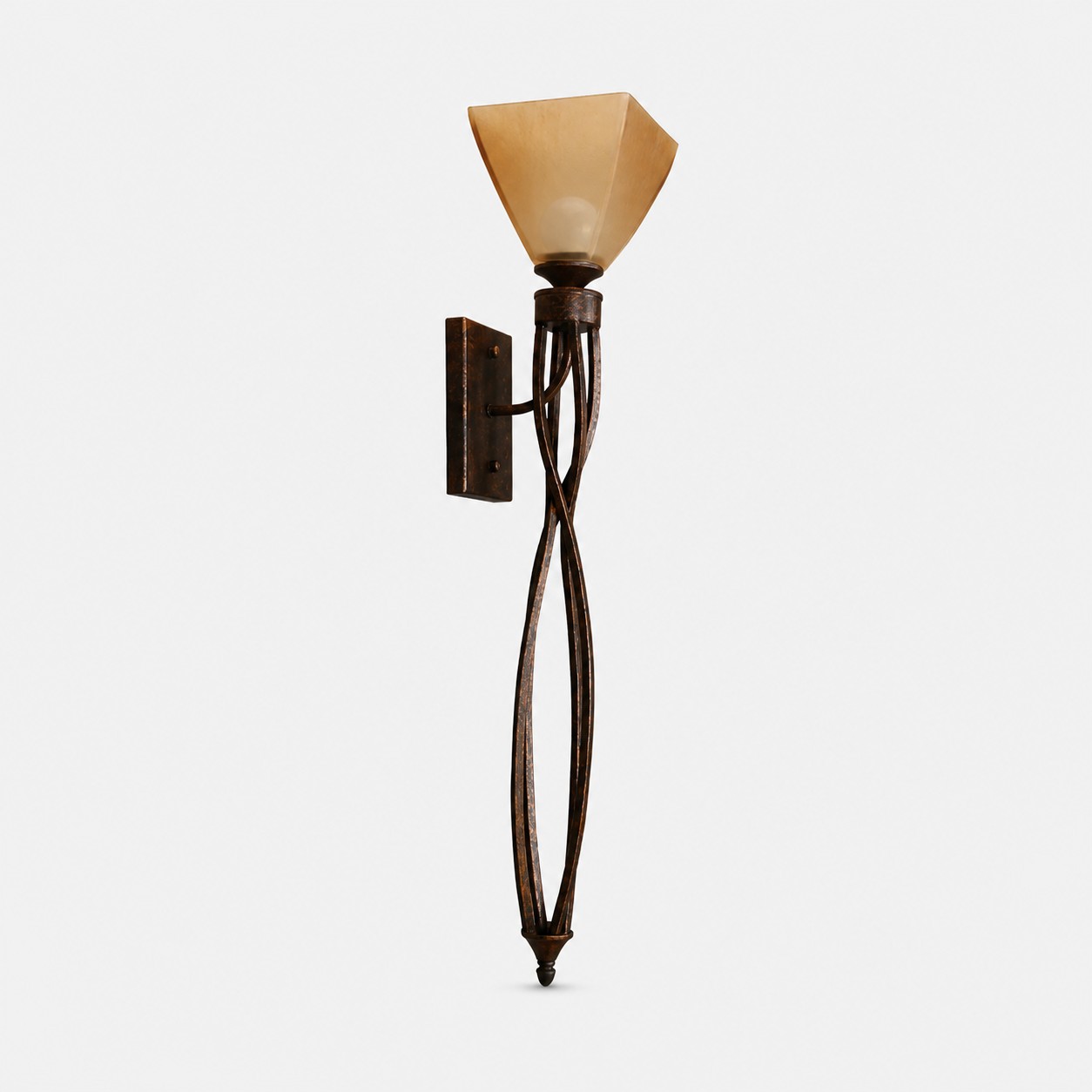 Sculptural Aged Bronze Amber Glass Wall Sconce