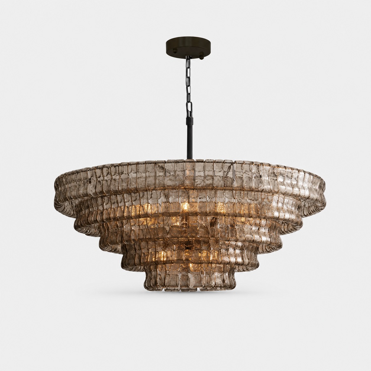 French vintage ripple glass chandelier with smoked glass Ø120 × H45 cm / Ø47.2 × H17.7 in