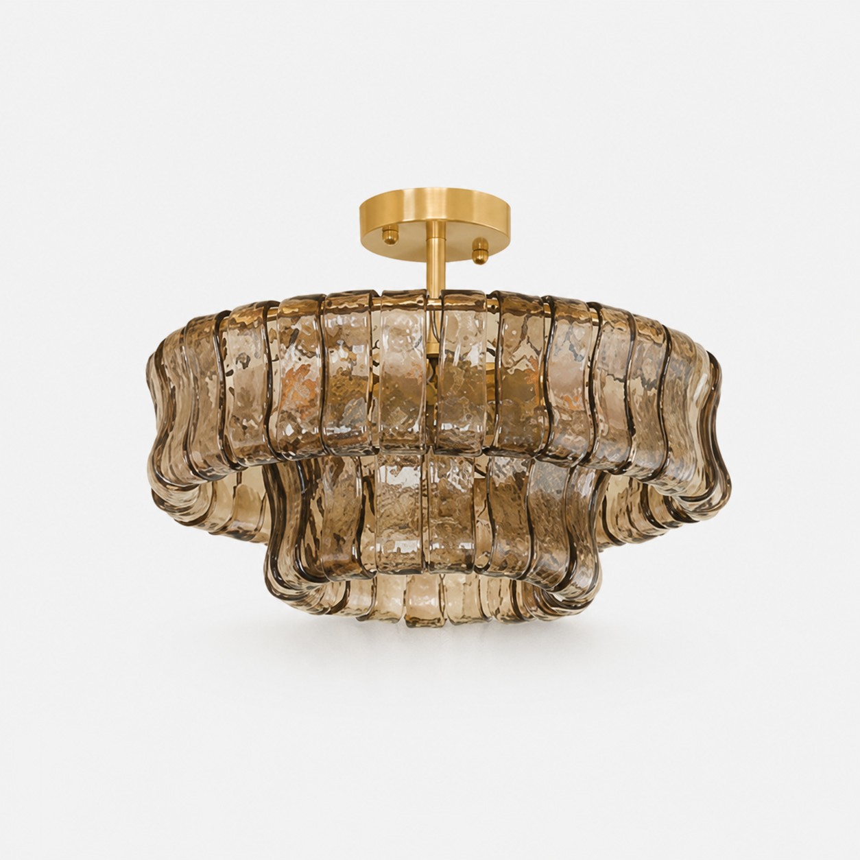 French vintage ripple glass chandelier with smoked glass Ø50 × H20 cm / Ø19.7 × H7.9 in