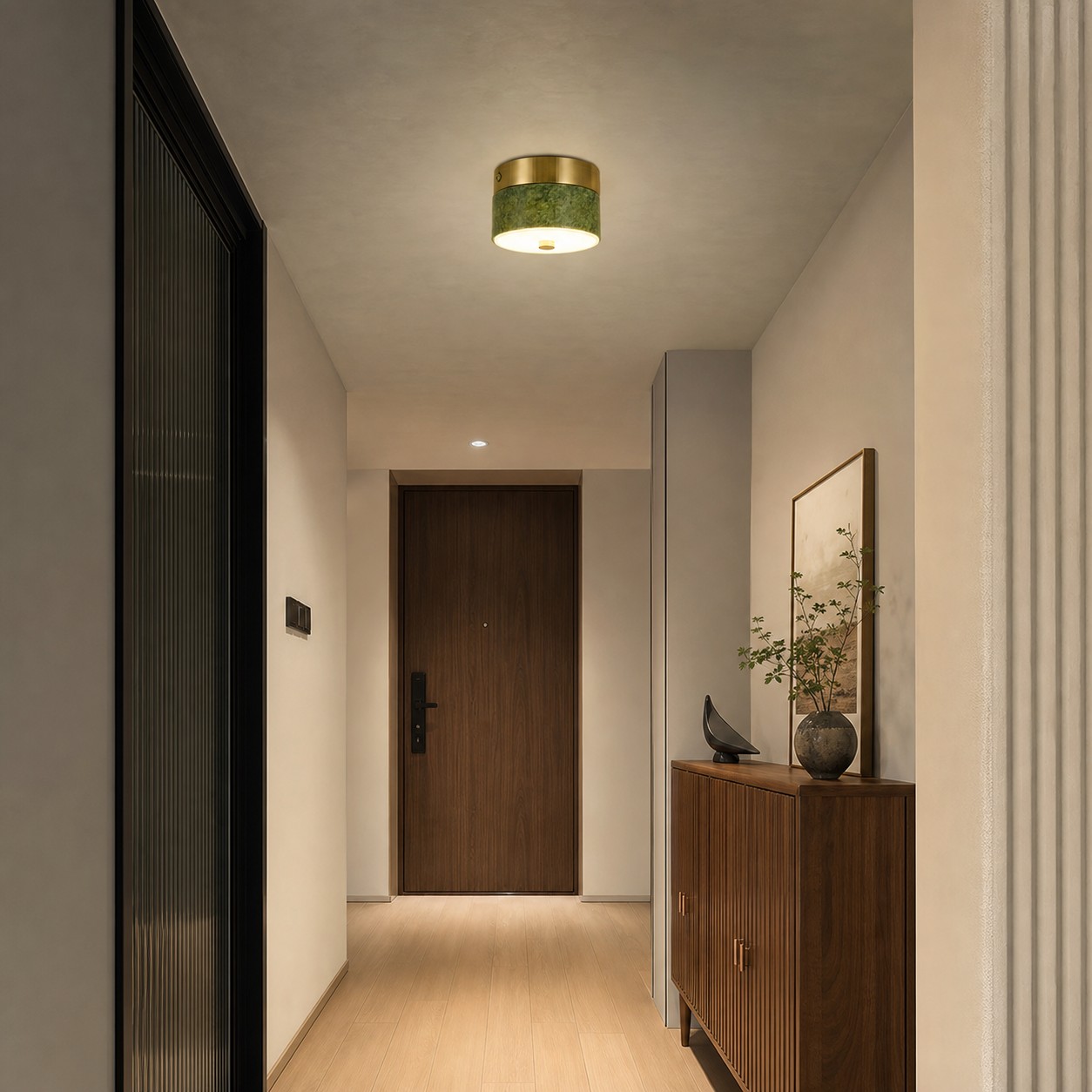 A compact decorative accent for corridors, balconies, closets, and vanity corners.