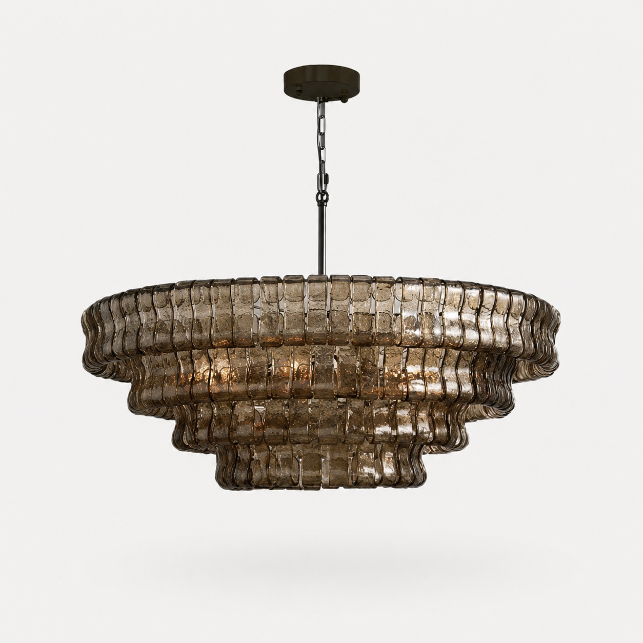 French vintage ripple glass chandelier with smoked glass Ø90 × H33 cm / Ø35.4 × H13.0 in