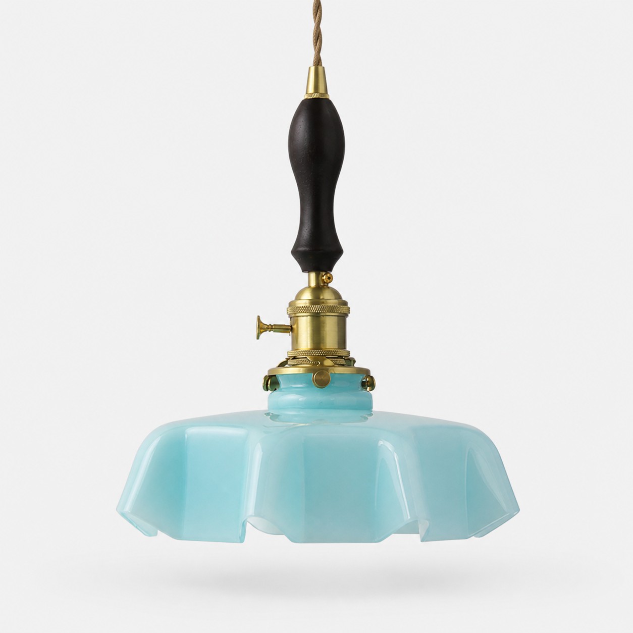 Suspension individuelle Walnut et Powder Blue sur fond uni