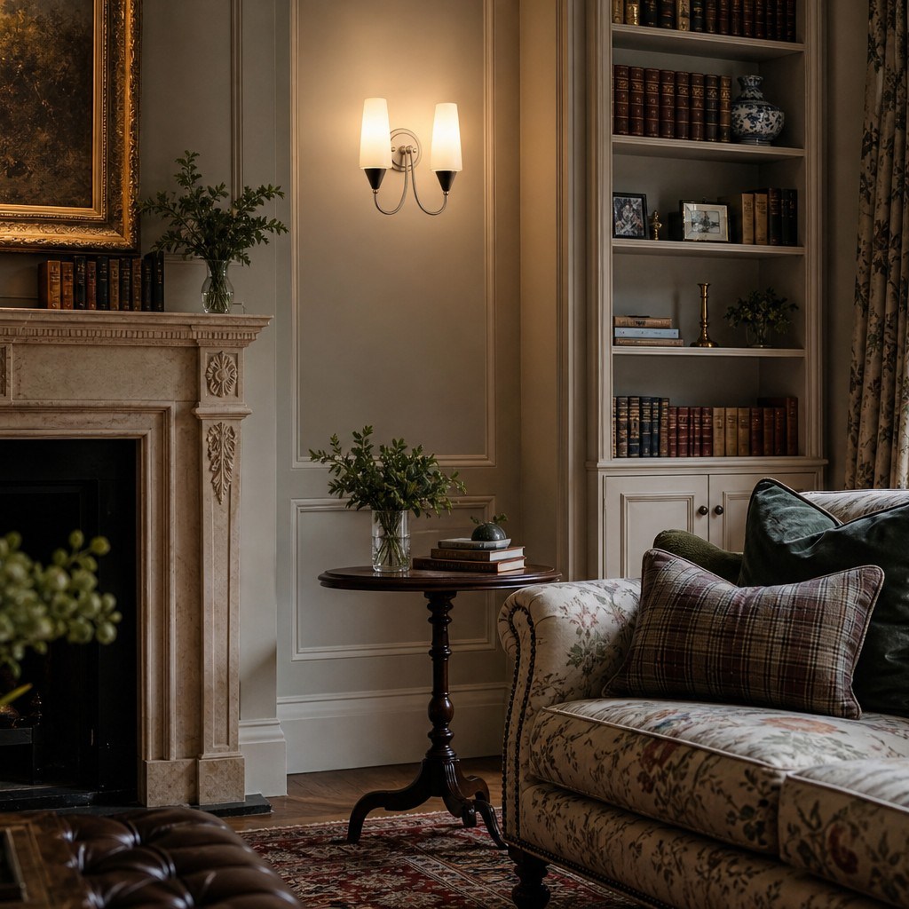 Vintage wall sconce installed in a classic living room