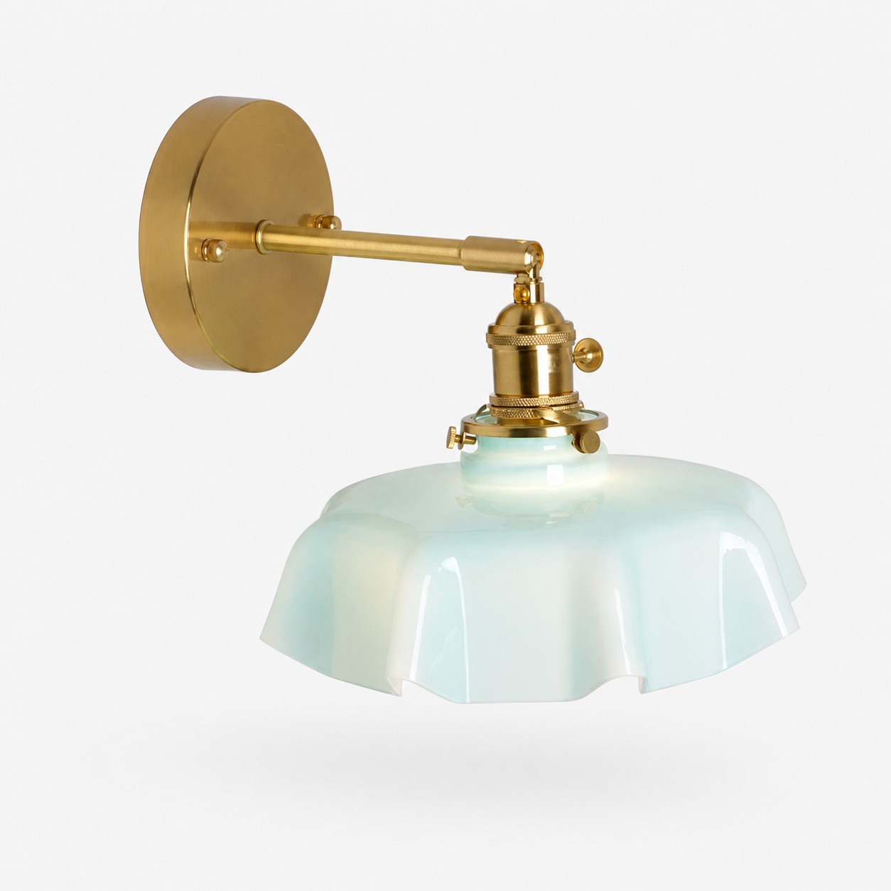 Blue milk glass brass wall sconce
