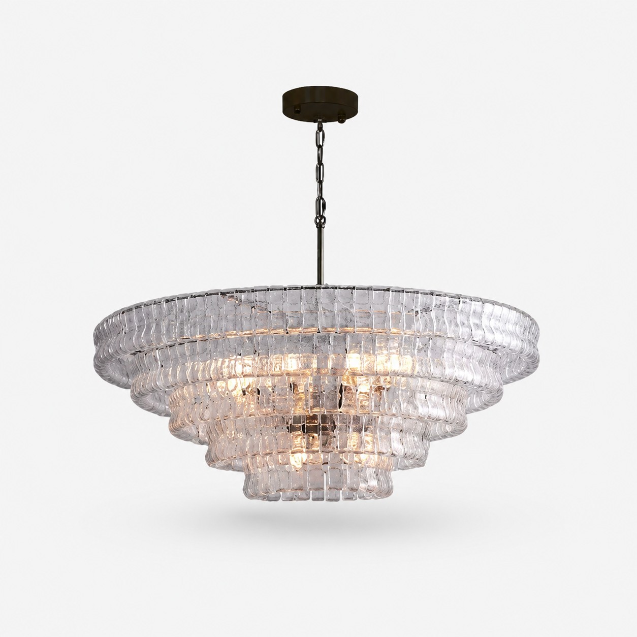 French vintage ripple glass chandelier with smoked glass Ø120 × H45 cm / Ø47.2 × H17.7 in