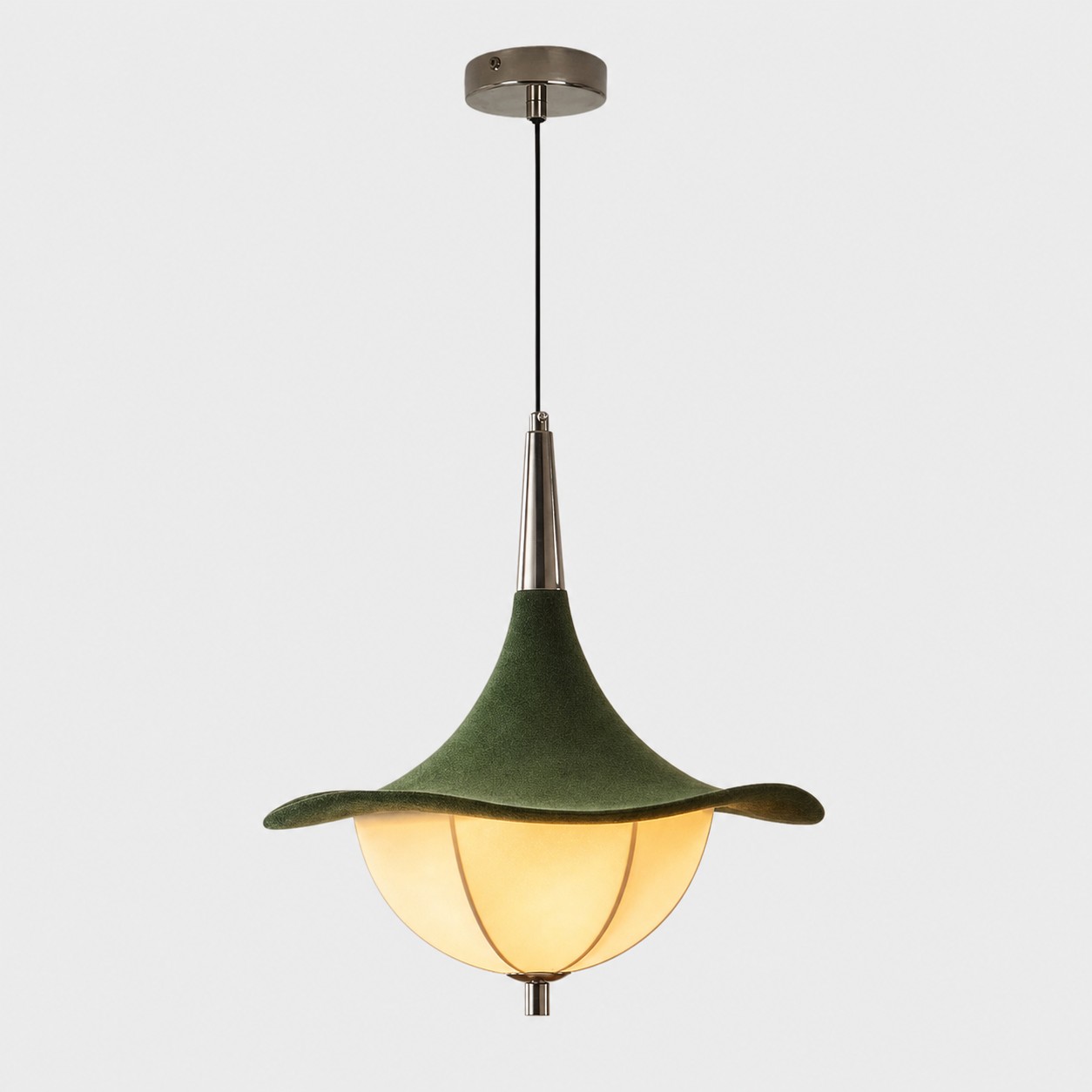 Green fabric pendant lamp specification view